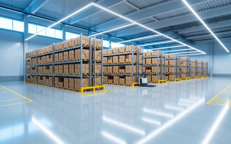 Gereinigte Lager- und Industriehalle mit Regalsystemen