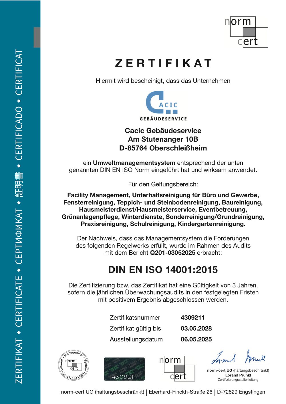 Zertifikat ISO 14001, Umweltmanagement